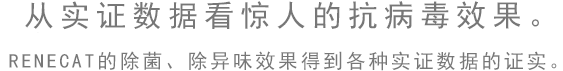 从实证数据看惊人的抗病毒效果。RENECAT的除菌、除异味效果得到各种实证数据的证实。